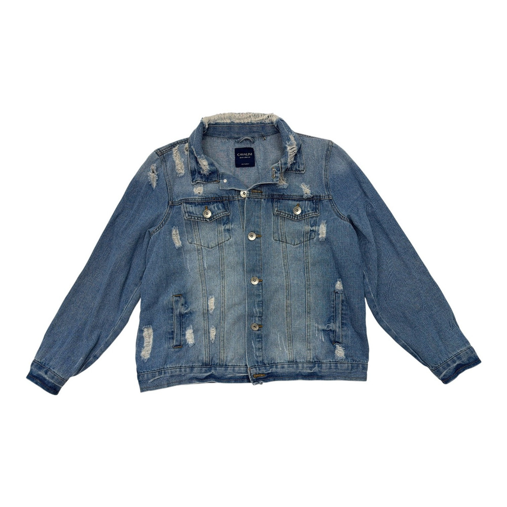 Vintage Cavalini Womens Denim Ripped Distressed Long Sleeve Jacket Size Medium